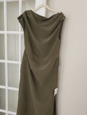 Olive Green Draped Midi Dress NWT